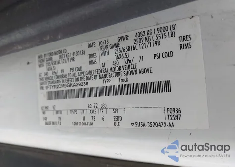 2016 Ford Transit-250 из США, поврежденный, VIN 1FTYR2CM9GKA29238